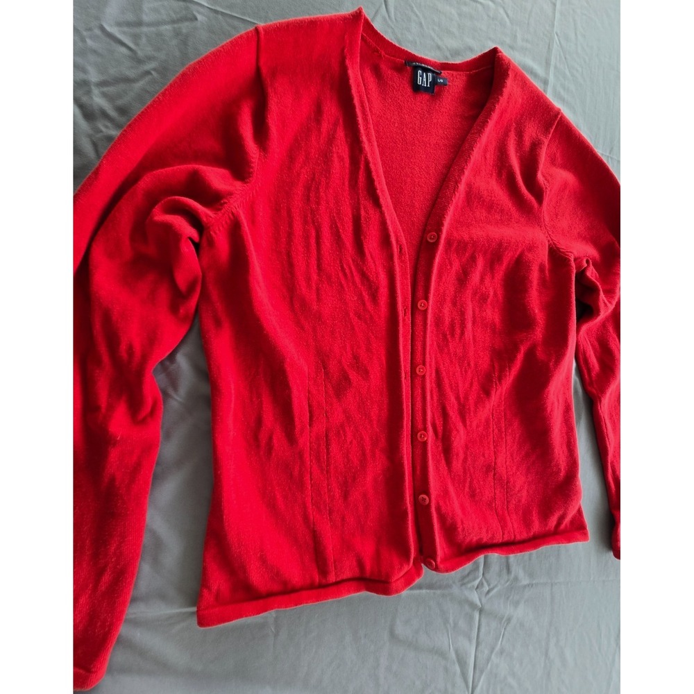 Vintage GAP Stretch Red Cardigan Sweater Soft Women L Y2K Preppy Quiet Luxury - Picture 5 of 16